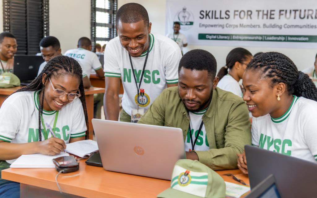 50 ex-NYSC Corps members celebrating skills training